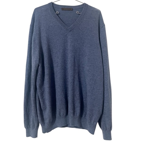 J Hilburn Men's 100% Cashmere V-Neck Sweater Sz L in Blue Soft Minimalist Style - Picture 1 of 12
